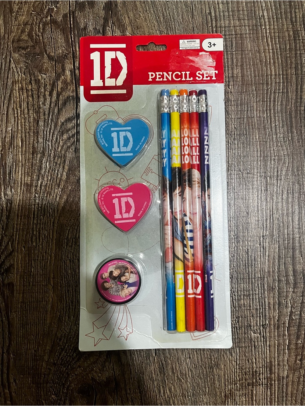 1D Kids Pencil Set with Blue & Pink Heart Erasers and Multicolor Pencils